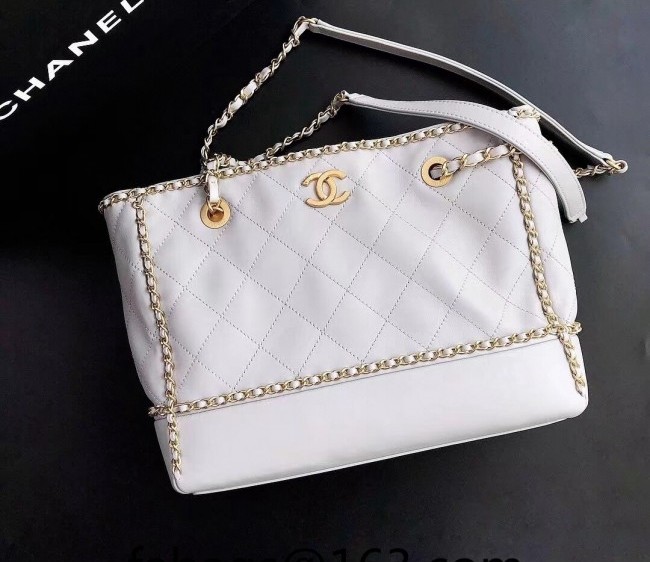 Chanel Calfskin Small Shopping Bag with Chain Trim AS2760 White 2022