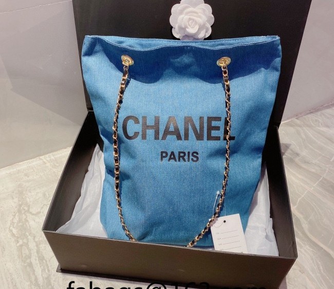 Chanel Denim Vertical Shopping Bag Blue 2022 0817