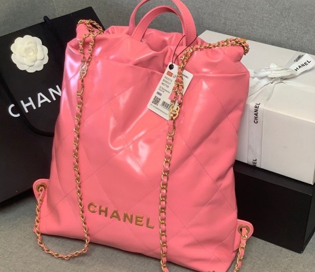 Chanel 22 Shiny Calfskin Backpack AS3313 Pink/Gold 2022 0730