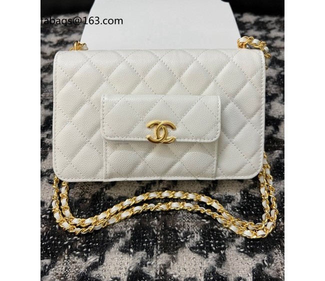 Chanel Grained Calfskin Mini Flap Bag A68090 White 2022