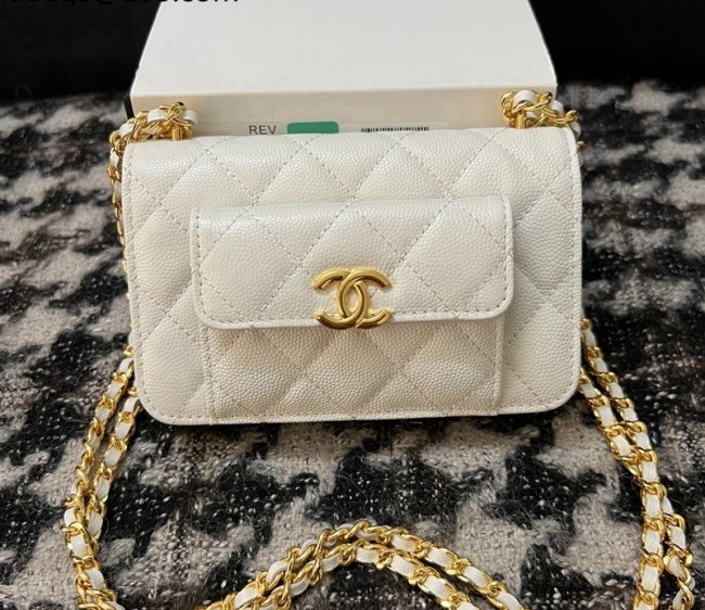 Chanel Grained Calfskin Clutch with Chain A68089 White 2022