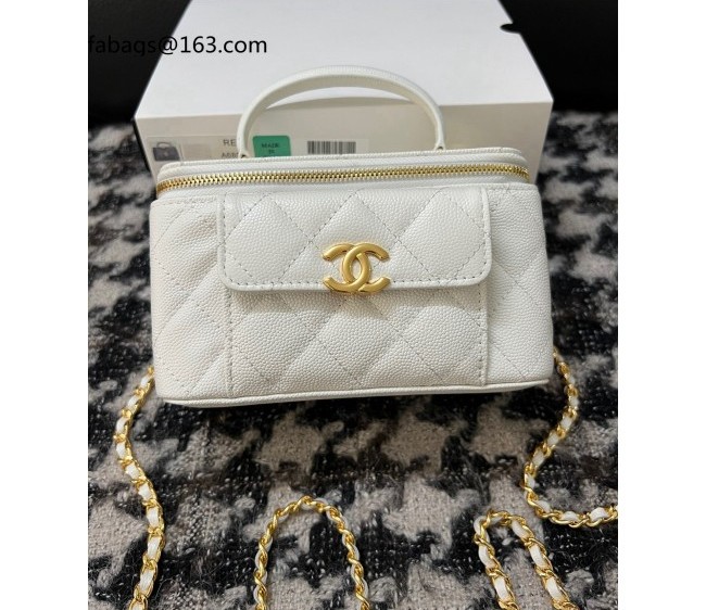 Chanel Grained Calfskin Vanity Case with Chain A68091 White 2022