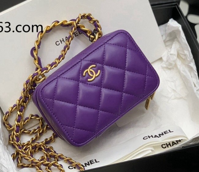 Chanel Lambskin Vanity Case Bag with Chain AP2874 Purple 2022 0021