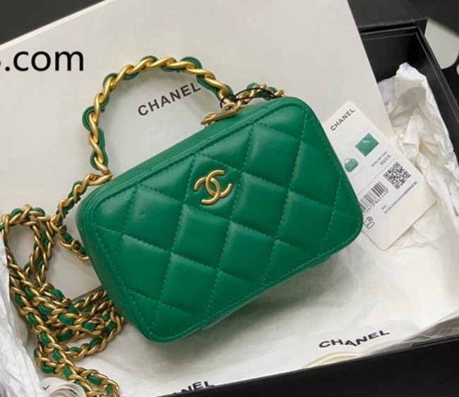 Chanel Lambskin Vanity Case Bag with Chain AP2874 Green 2022 0021