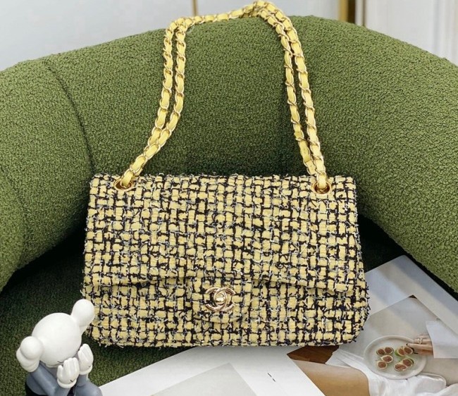 Chanel Tweed Medium Flap Bag A01112 Yellow 2022 0730