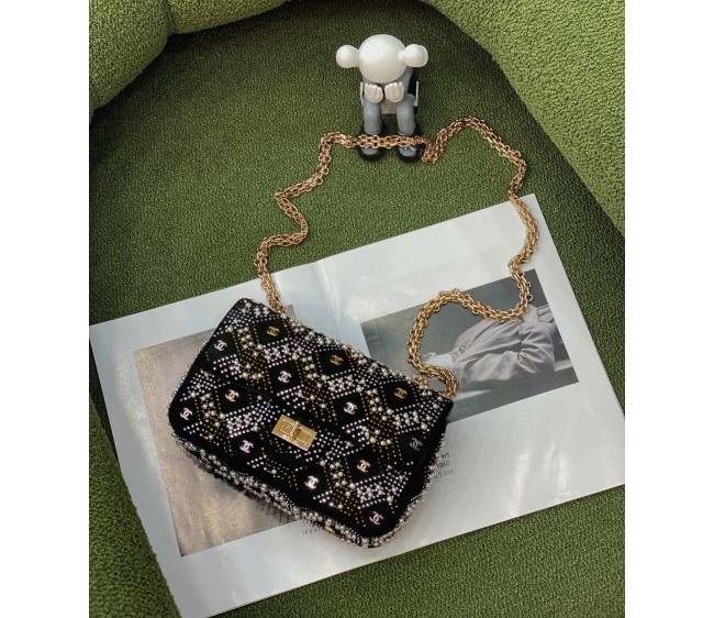 Chanel Mini 2.55 Pearl-Studs Flap Bag AS0874 Black 2022 0730