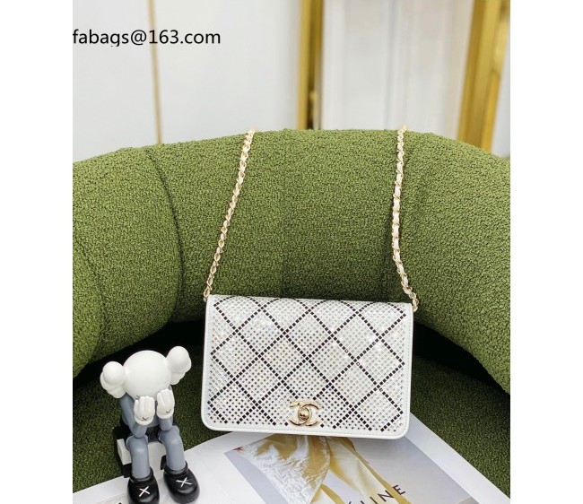 Chanel Square Crystal Wallet on Chain WOC AP2853 White 2022 02