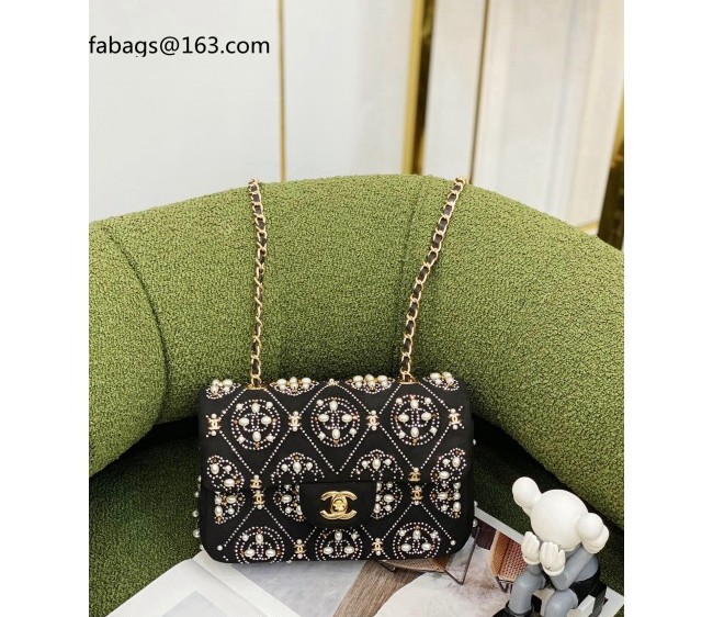 Chanel Pearl-Studs Mini Flap Bag A69900 Black 2022 0730