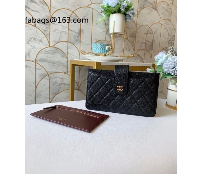 Chanel Grained Leather Pouch with Card Holder Black/Gold 2022 81902