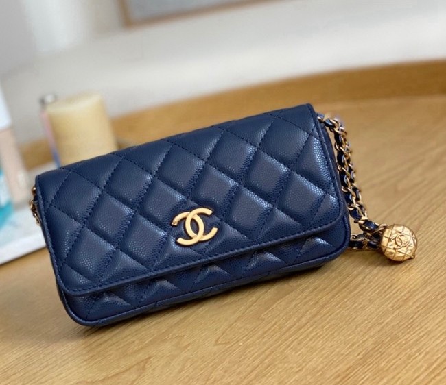 Chanel Grained Calfskin Belt Phone Holder Bag with Coin Charm Blue 2022 AP81210