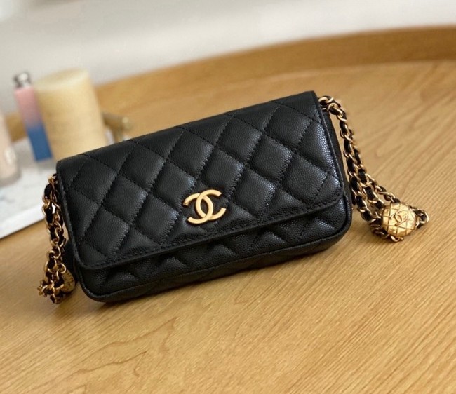 Chanel Grained Calfskin Belt Phone Holder Bag with Coin Charm Black 2022 AP81210