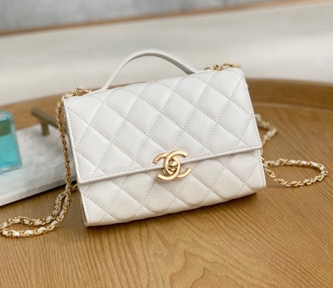 Chanel Lambskin & Gold Metal Mini Flap Bag with Top Handle AS2796 White 2022 TOP