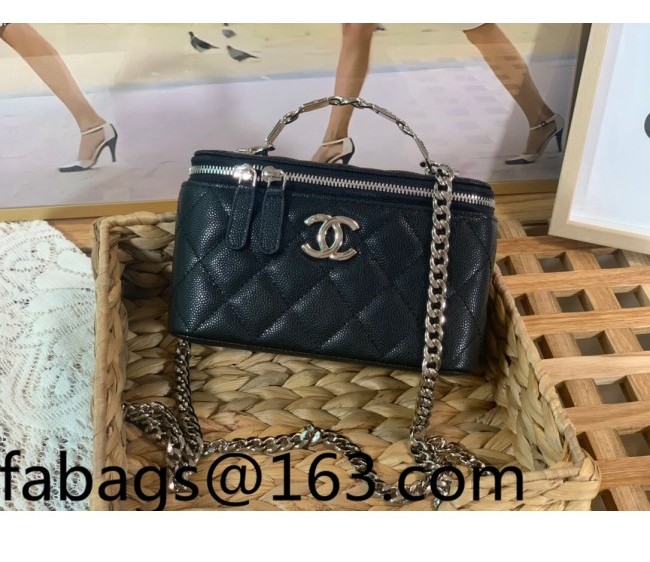 Chanel Grained Calfskin Vanity Case with Coco Chain AP2199 Black 2022