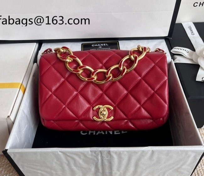 Chanel Lambskin Medium Flap Bag AS3367 Red 2022 top