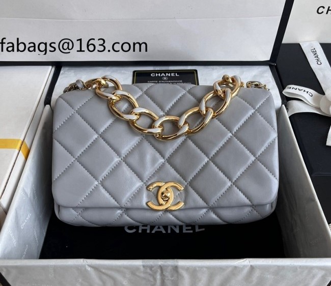 Chanel Lambskin Medium Flap Bag AS3367 Light Gray 2022 top