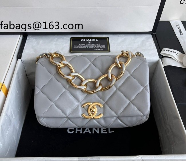 Chanel Lambskin Small Flap Bag AS3366 Light Grey 2022 top