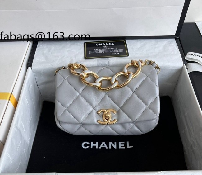 Chanel Lambskin Mini Flap Bag AS3365 Light Gray 2022 top