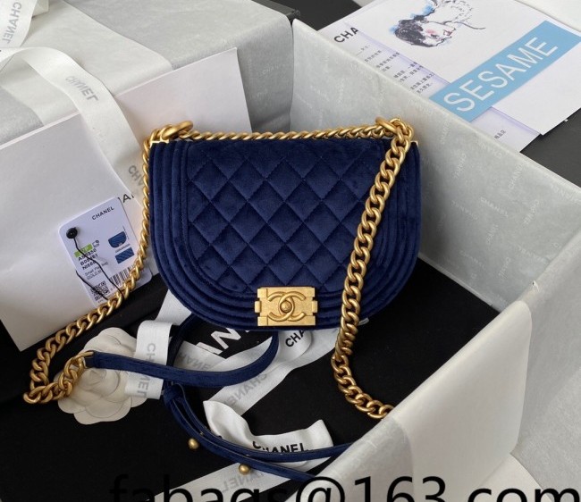 Chanel Velvet Small Boy Messenger bag AS3350 Blue 2022