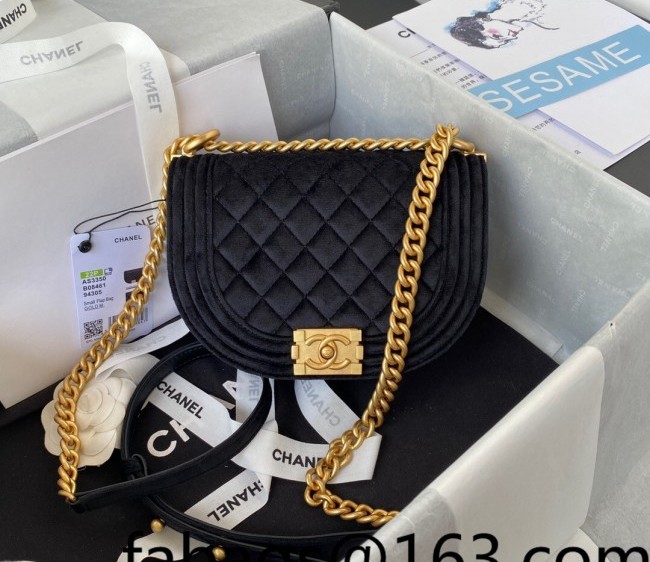 Chanel Velvet Small Boy Messenger bag AS3350 Black 2022