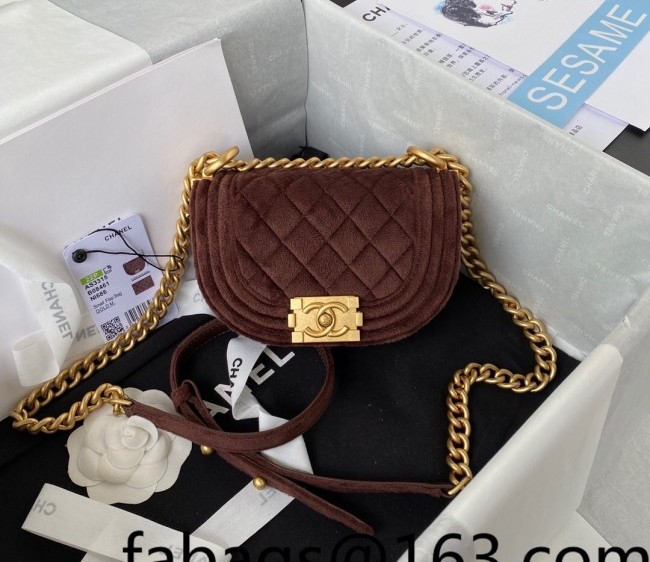 Chanel Velvet Mini Boy Messenger bag AS3315 Coffee Brown 2022