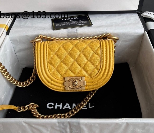 Chanel Grained Calfskin Mini Boy Messenger bag AS3315 Yellow 2022