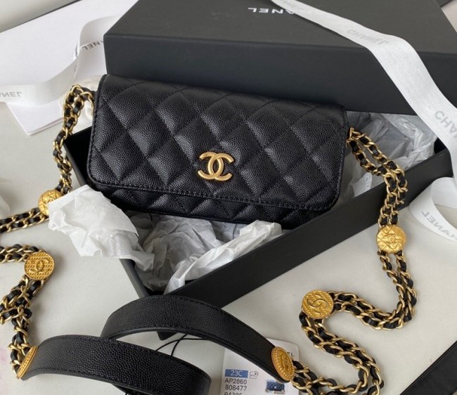 Chanel Grained Calfskin Mini Flap bag with Coin Chain AP2860 Black 2022