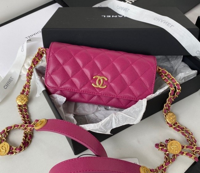 Chanel Grained Calfskin Mini Flap bag with Coin Chain AP2860 Dark Pink 2022