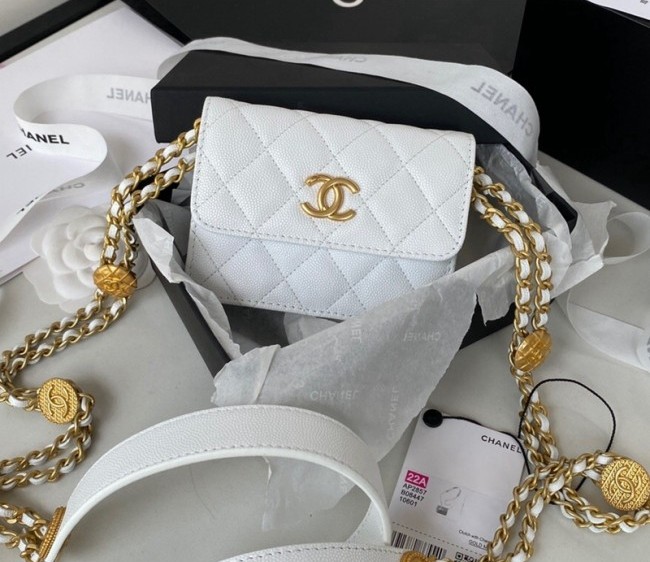 Chanel Grained Calfskin Clutch with Coin Chain AP2857 White 2022