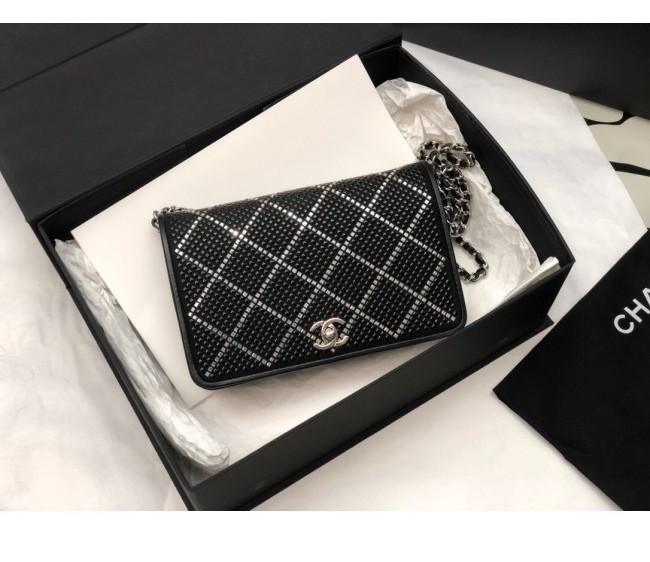 Chanel Square Crystal Wallet on Chain WOC AP2853 Black 2022 01