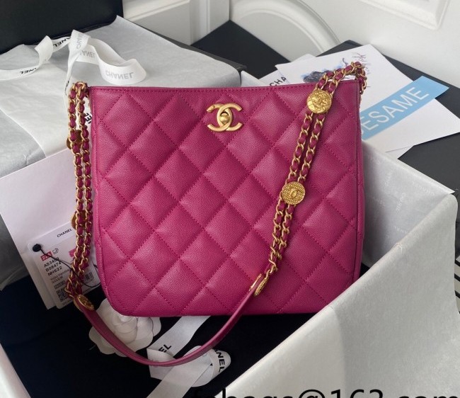 Chanel Grained Shiny Calfskin Bucket Bag AS3400 Dark Pink 2022