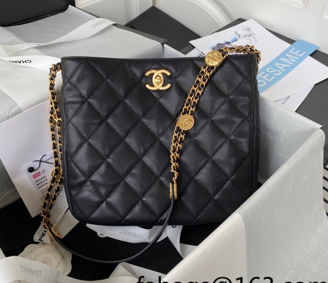 Chanel Grained Shiny Calfskin Bucket Bag AS3400 Black 2022