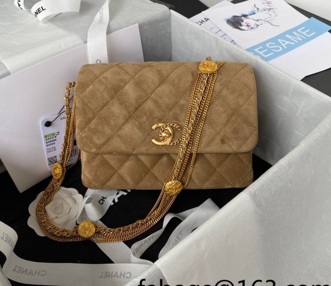 Chanel Suede Mini Flap Bag with Coin Chain AS3378 Camel Brown 2022