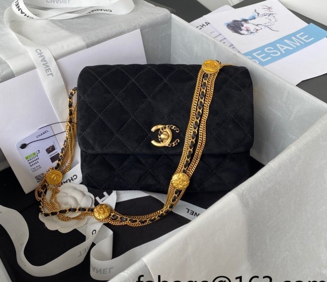 Chanel Suede Mini Flap Bag with Coin Chain AS3378 Black 2022