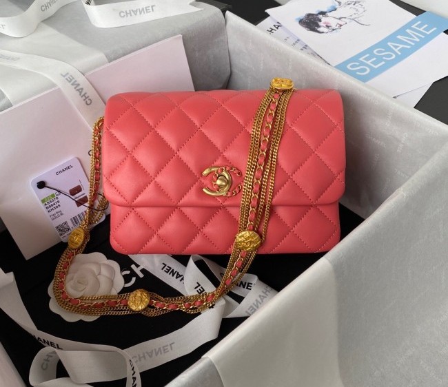 Chanel Lambskin Mini Flap Bag with Coin Chain AS3378 Peachy Pink 2022