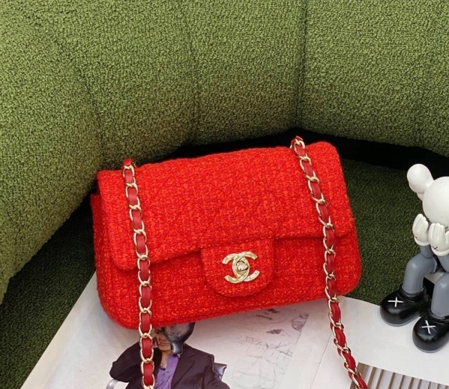 Chanel Tweed Classic Mini Flap Bag A69900 Red 2022 SS