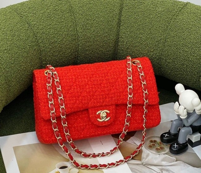 Chanel Tweed Classic Medium Flap Bag A01112 Red 2022 SS