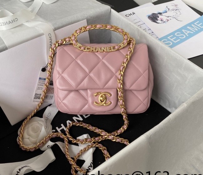 Chanel Lambskin Mini Flap Bag with Circle Chain AS3450 Light Pink 2022
