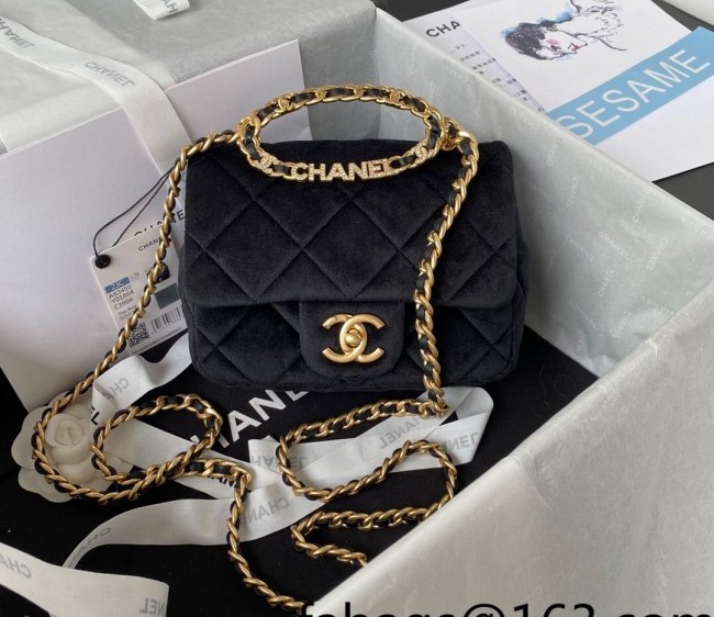 Chanel Velvet Mini Flap Bag with Circle Chain AS3450 Black 2022