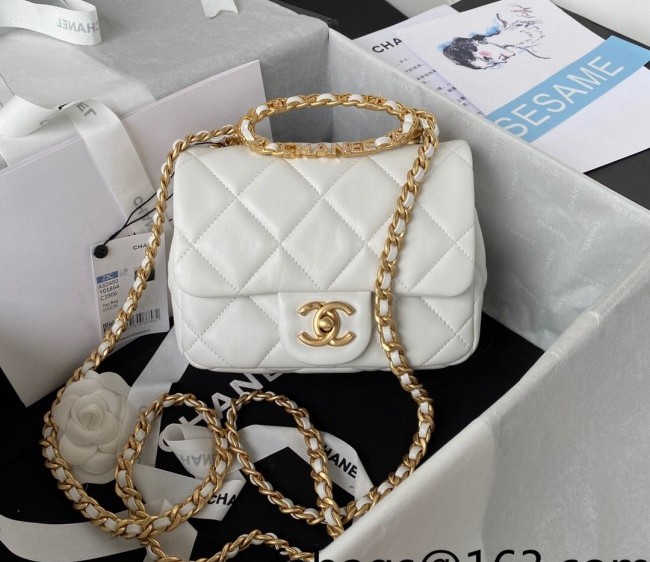 Chanel Lambskin Mini Flap Bag with Circle Chain AS3450 White 2022