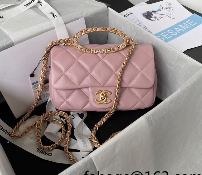 Chanel Lambskin Medium Flap Bag with Circle Chain AS3451 Light Pink 2022