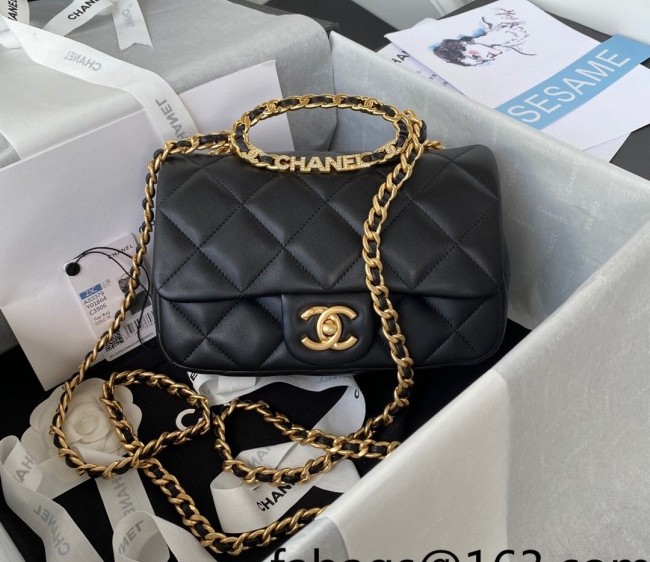 Chanel Lambskin Medium Flap Bag with Circle Chain AS3451 Black 2022