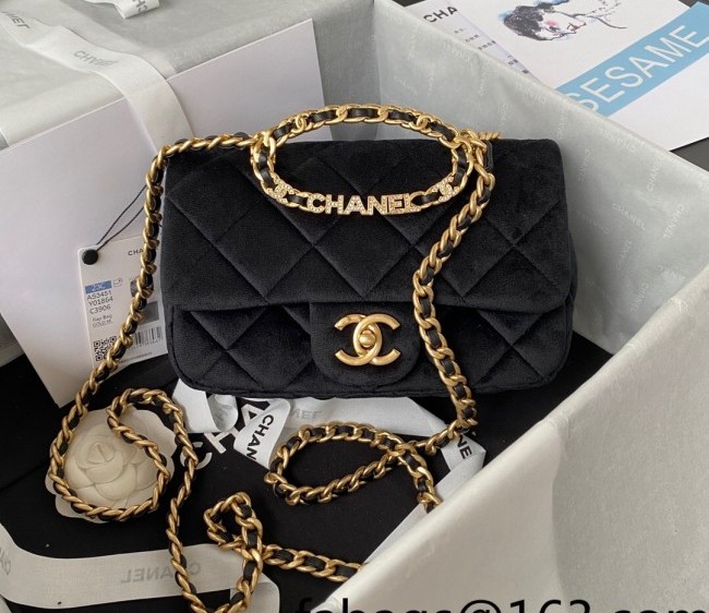 Chanel Velvet Medium Flap Bag with Circle Chain AS3451 Black 2022