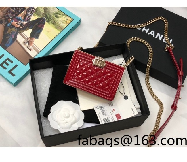 Chanel Patent Calfskin Boy Minaudiere Bag AP2870 Burgundy 2022
