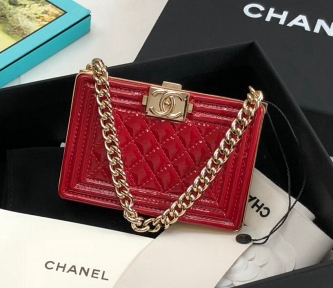 Chanel Patent Leather Boy Minaudiere Bag AP2870 Red 2022