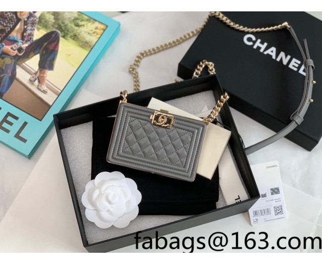 Chanel Lambskin Boy Minaudiere Bag AP2884 Gray 2022