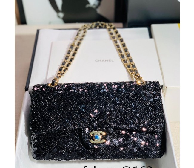 Chanel Sequins Medium Flap Bag A01112 Black 2022 070952