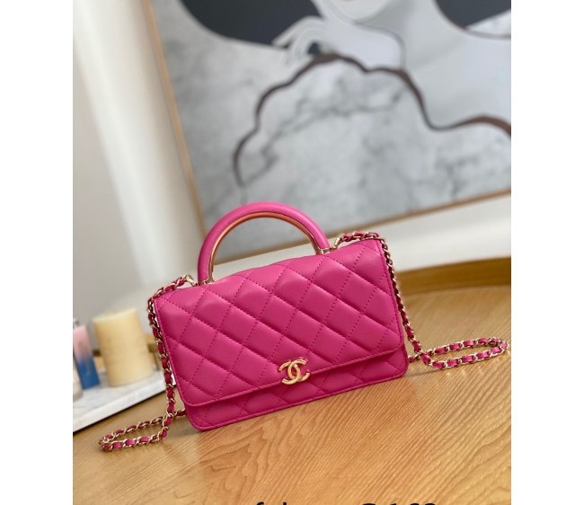 Chanel Lambskin Wallet on Chain WOC and Metal Top Handle AP2844 Dark Pink 2022