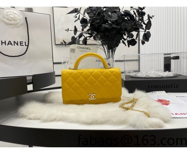 Chanel Lambskin Wallet on Chain WOC and Metal Top Handle AP2844 Yellow 2022