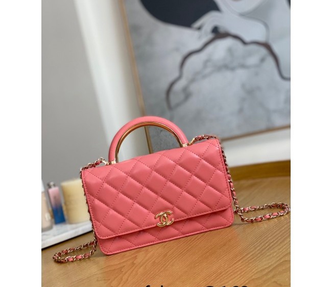 Chanel Lambskin Wallet on Chain WOC and Metal Top Handle AP2844 Light Pink 2022