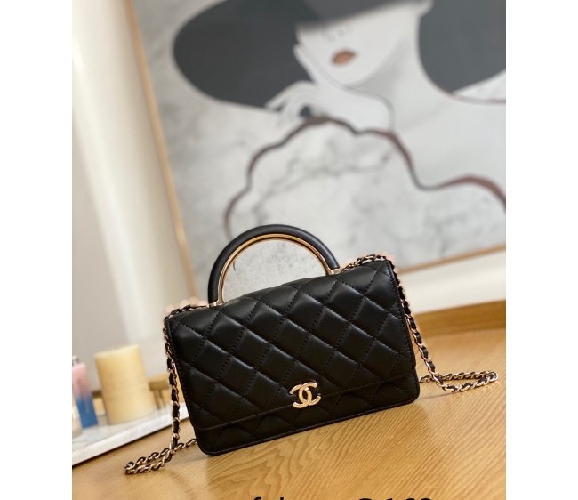 Chanel Lambskin Wallet on Chain WOC and Metal Top Handle AP2844 Black 2022